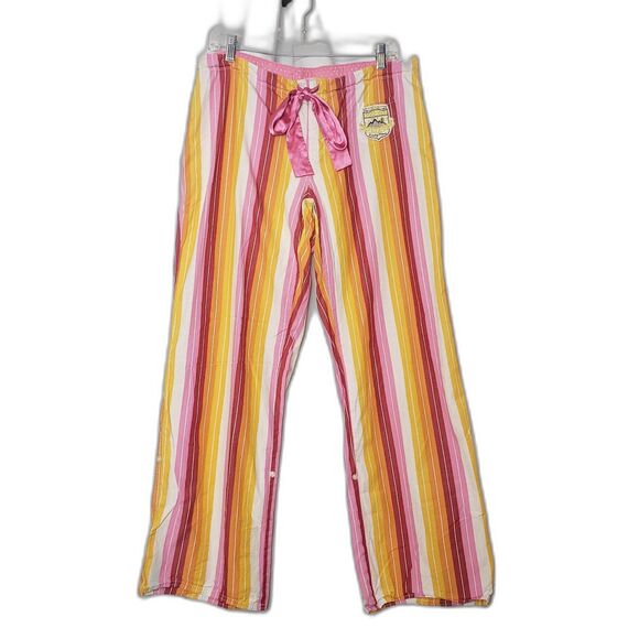Vintage Victoria's Secret PINK Striped Cotton PJ Pajama Pants Womens Size Large - Picture 1 of 8
